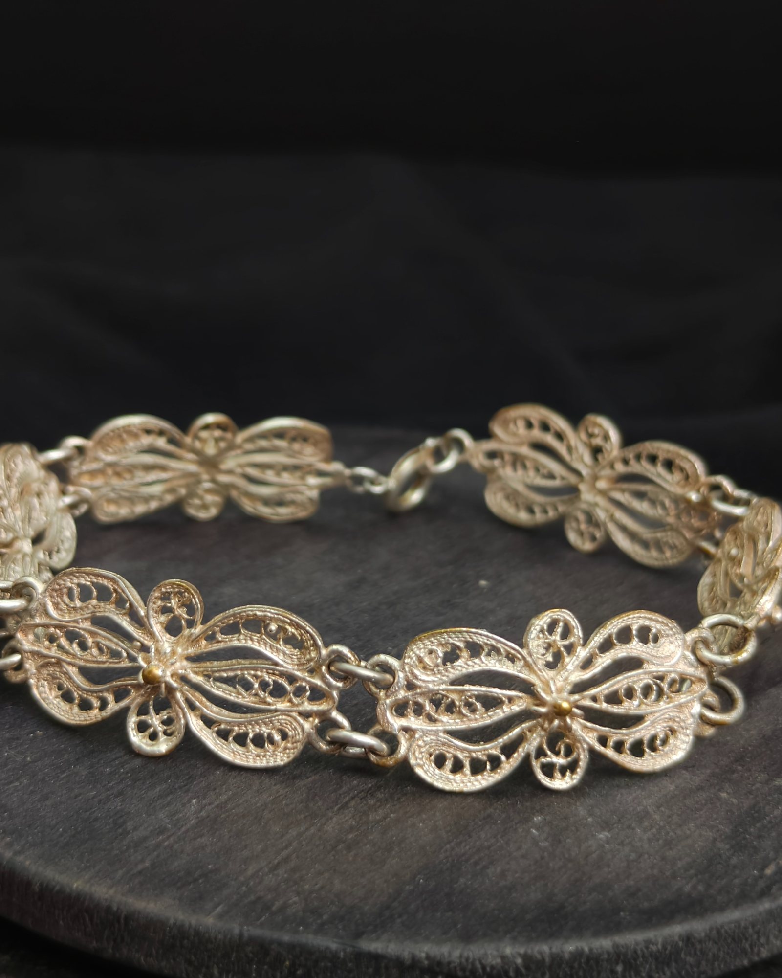 Silver-toned brass filigree bracelet