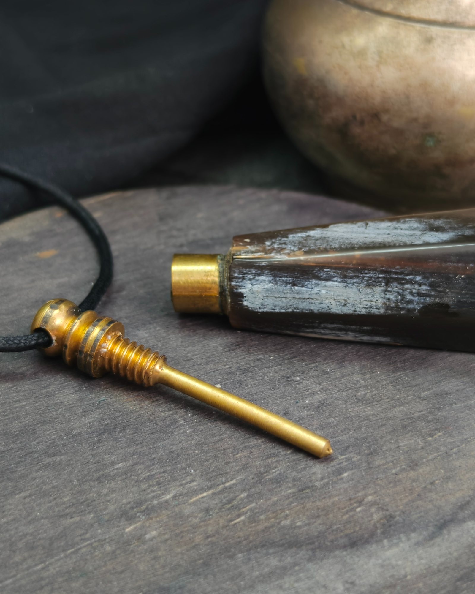 Vintage natural ox-horn pendant perfume bottle - 90s