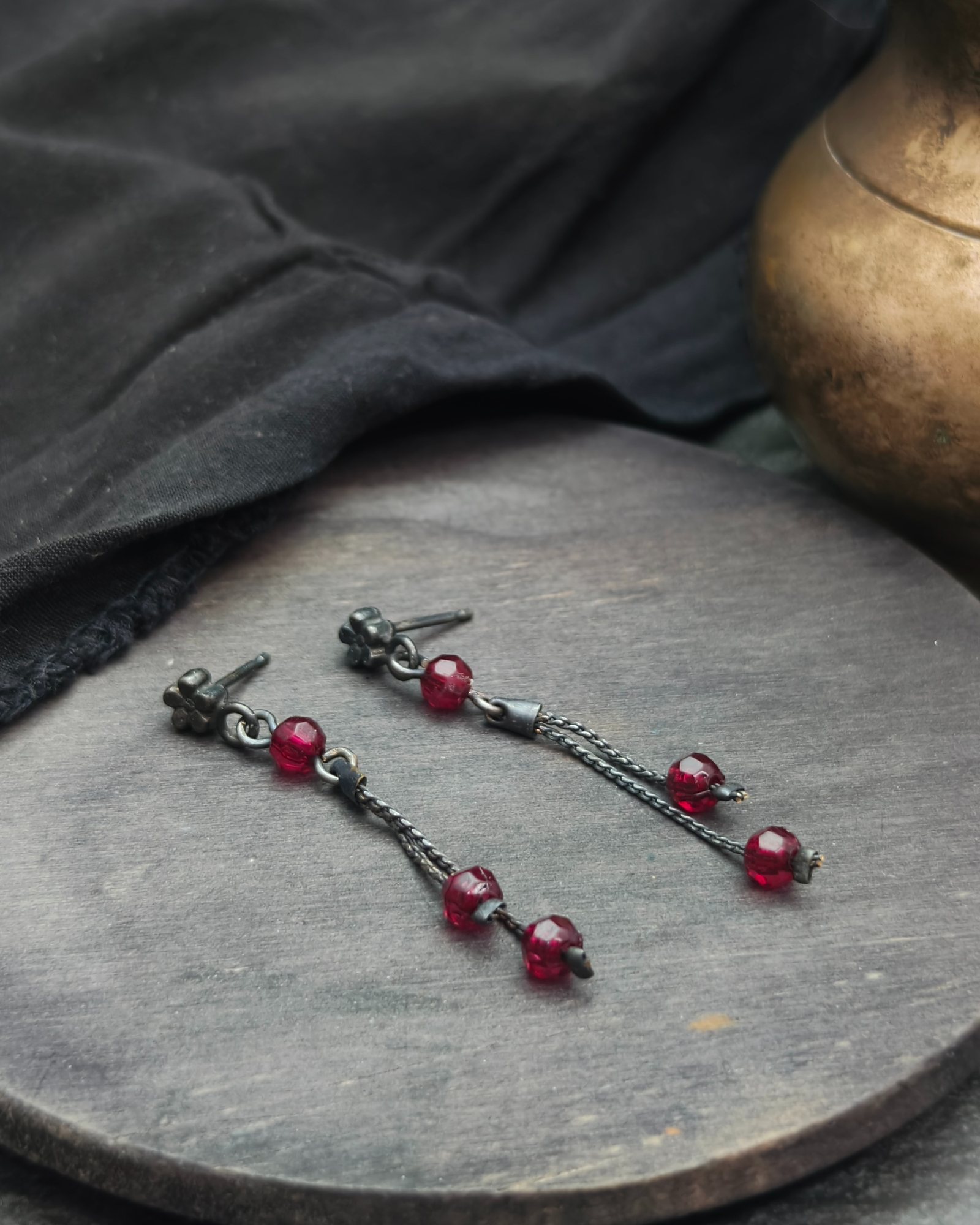 Neo-Victorian style earrings with faceted crystals