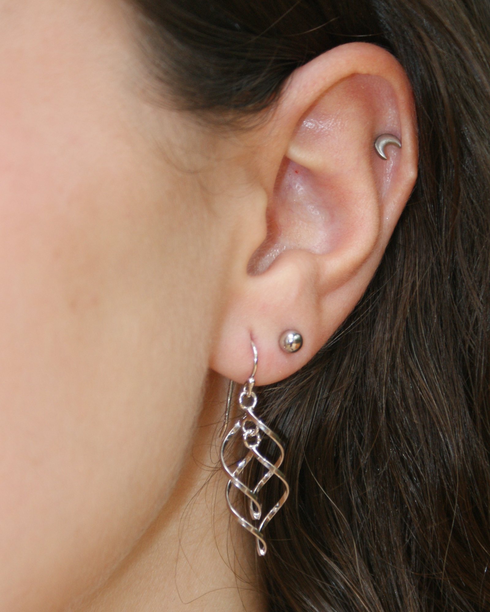 Silver spiral earrings (alternate view)