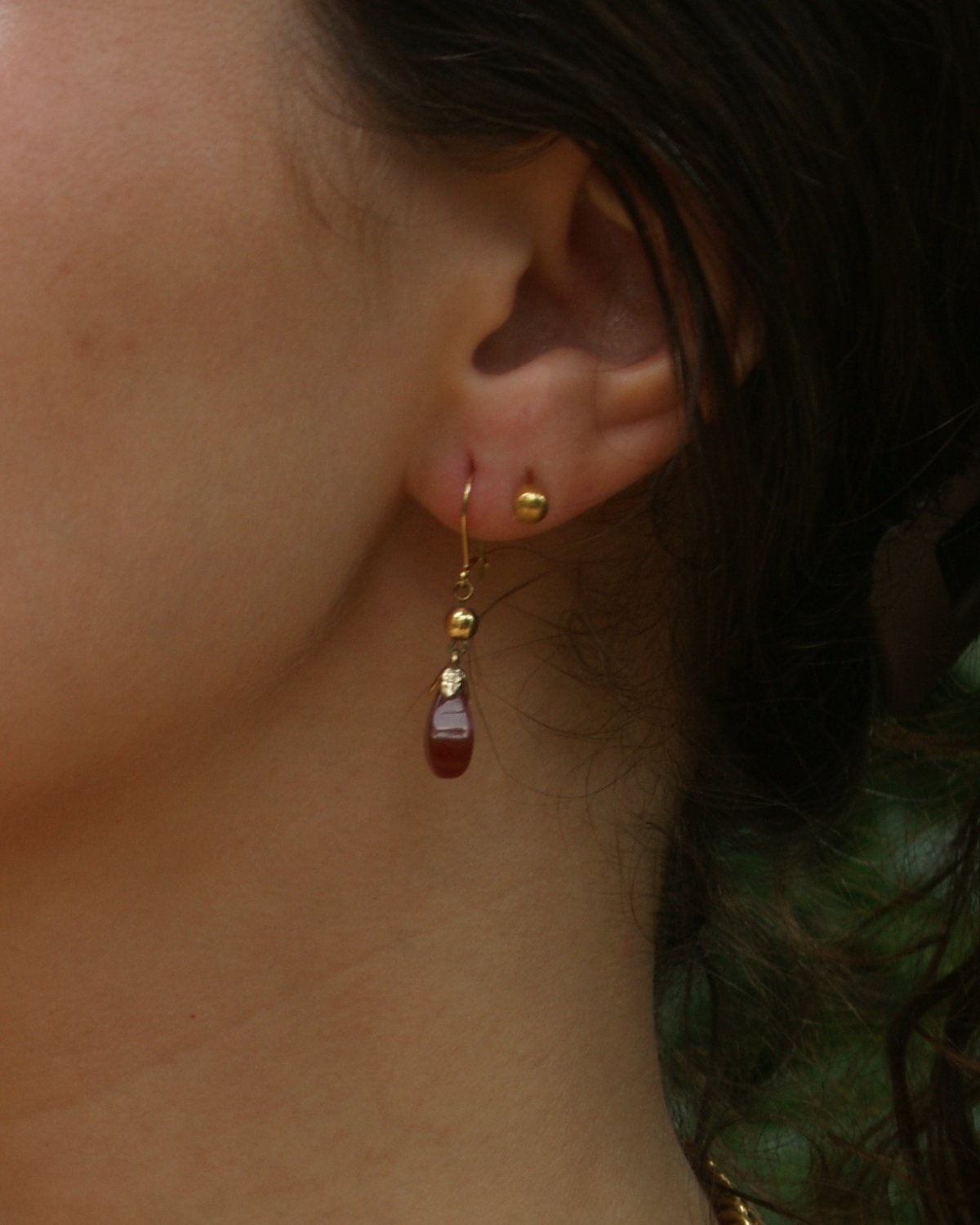 Vintage gold-tone red teardrop earrings – 1980s (alternate view)