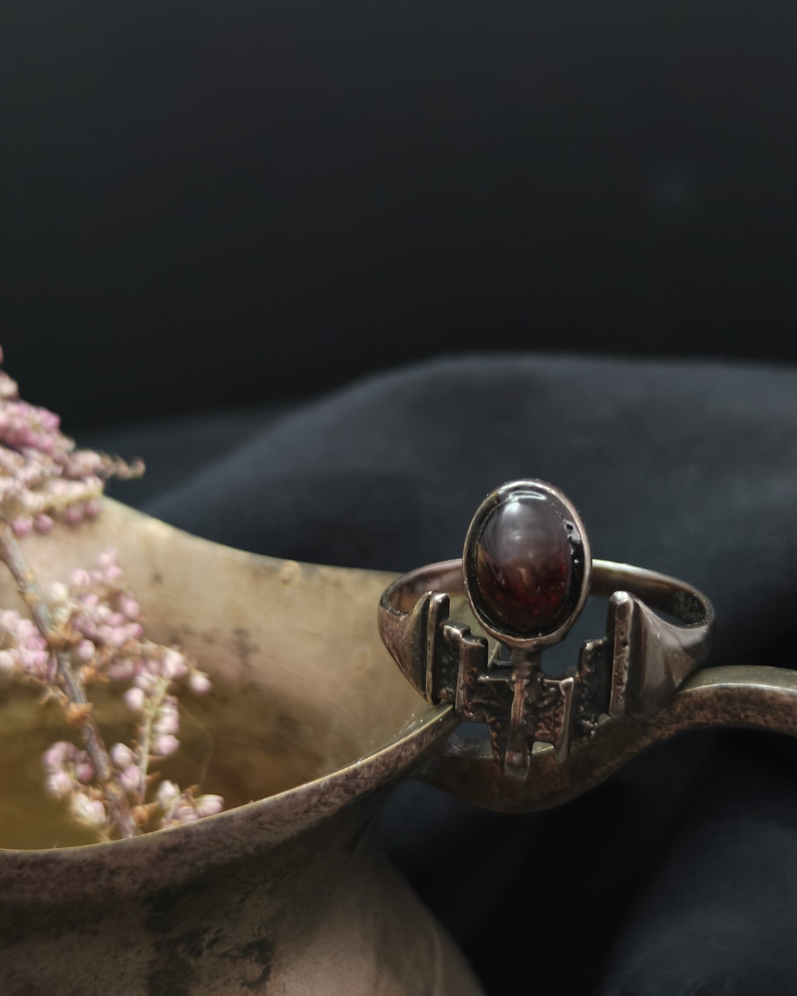 Vintage silver ring with red glass